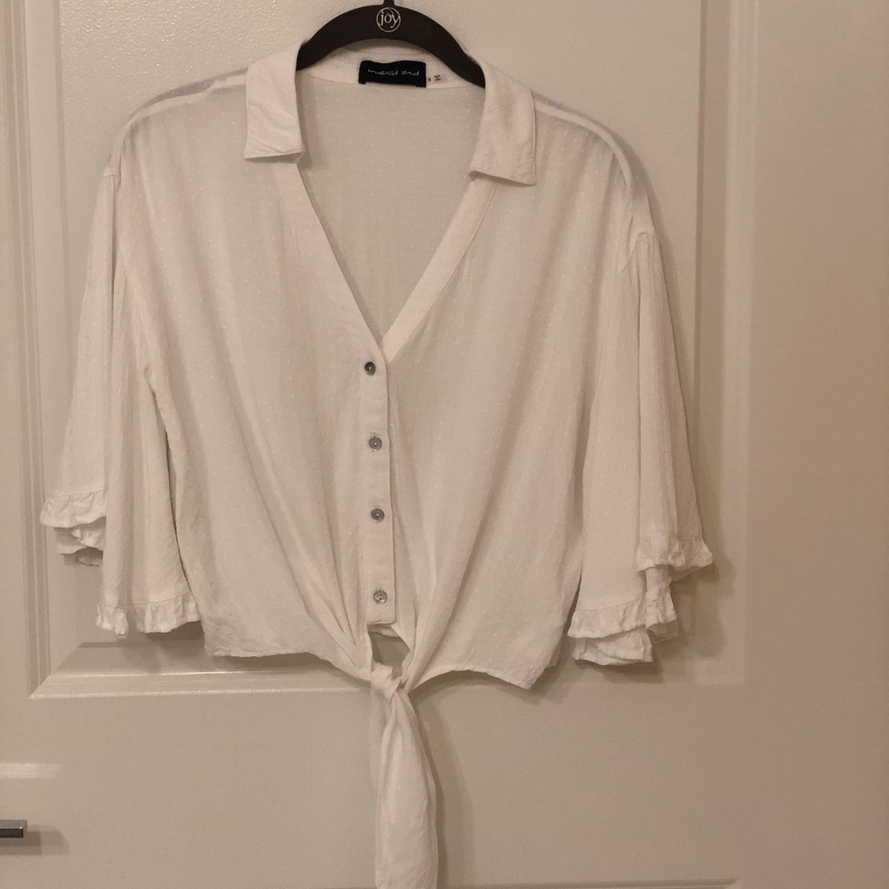 White cropped tied blouse